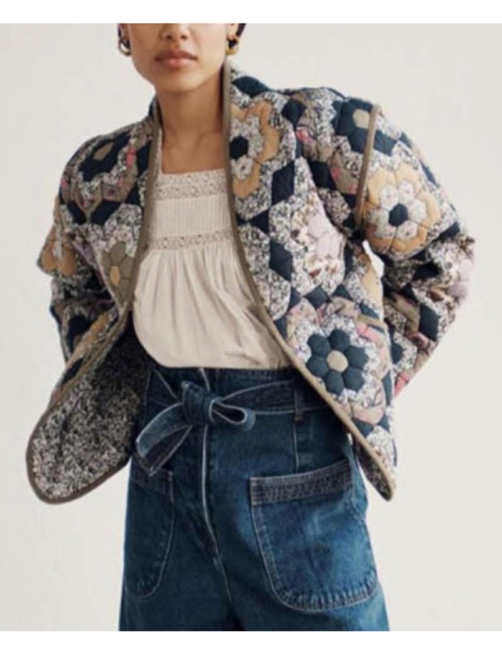 Reversible convertible Floral Quilted Louise Misha Style Jacket cardigan sz Med